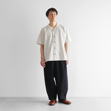 オーガニックコットンオープンカラー半袖オーバーシャツL（オフグレー）【ユニセックス】022L