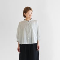 【限定】8分袖なめらかコットンワイドブラウス（グリーンストライプ）【レディス】U108