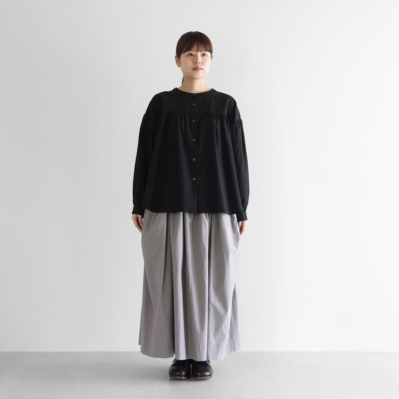 ダークグレー ロングスカート オーガニックコットンポケットギャザーロングスカート（ライトグレー