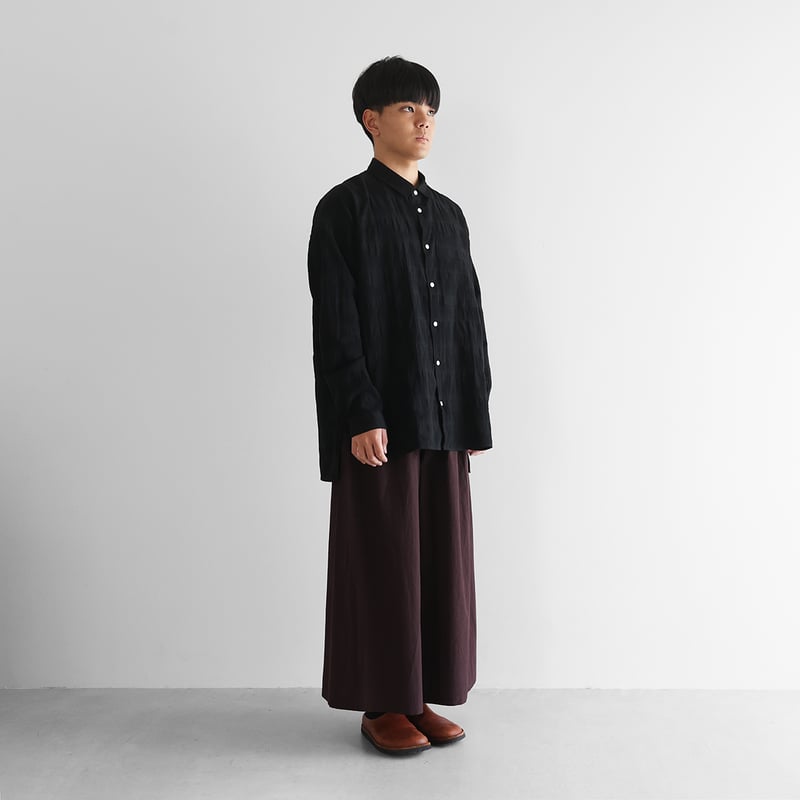 柄二重織シャトルジャガードオーバーシャツL（ブラック）【ユニ