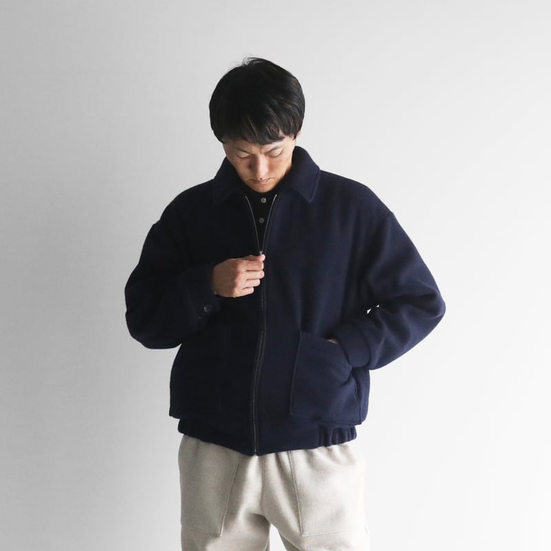 HUIS×尾州”縮絨ウールフランネルジップブルゾン(ダークネイビー HUIS×尾州”縮絨ウールフランネルジップブルゾン(ダークネイビー