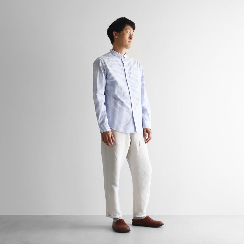 オーガニックコットンシャツ（ラベンダーストライプ）【ユニセックス  