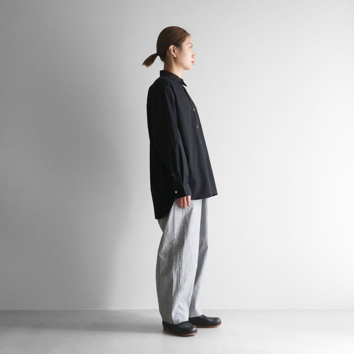 綿麻(コットンリネン)バフクロスバルーンパンツロング（グレー）【ユニ