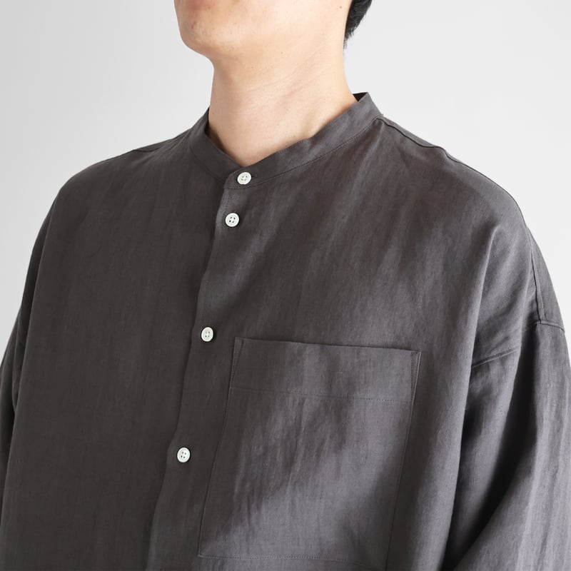 オールドレピアリネンバンドカラーオーバーシャツL（チャコールグレー