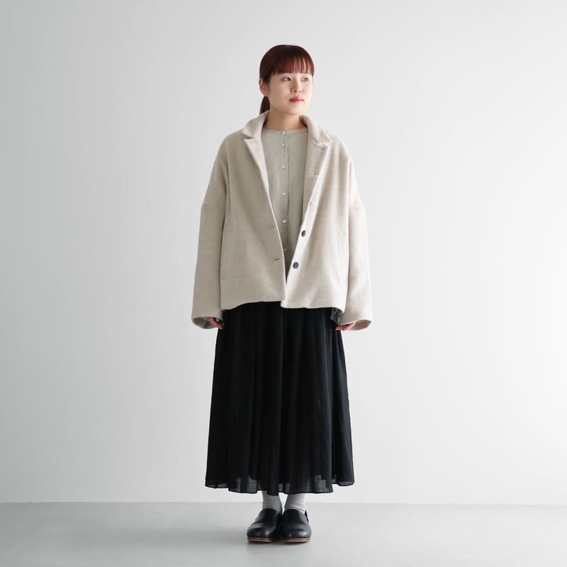 HUIS×尾州”縮絨ウールフランネルワイドショートコート（グレージュ 