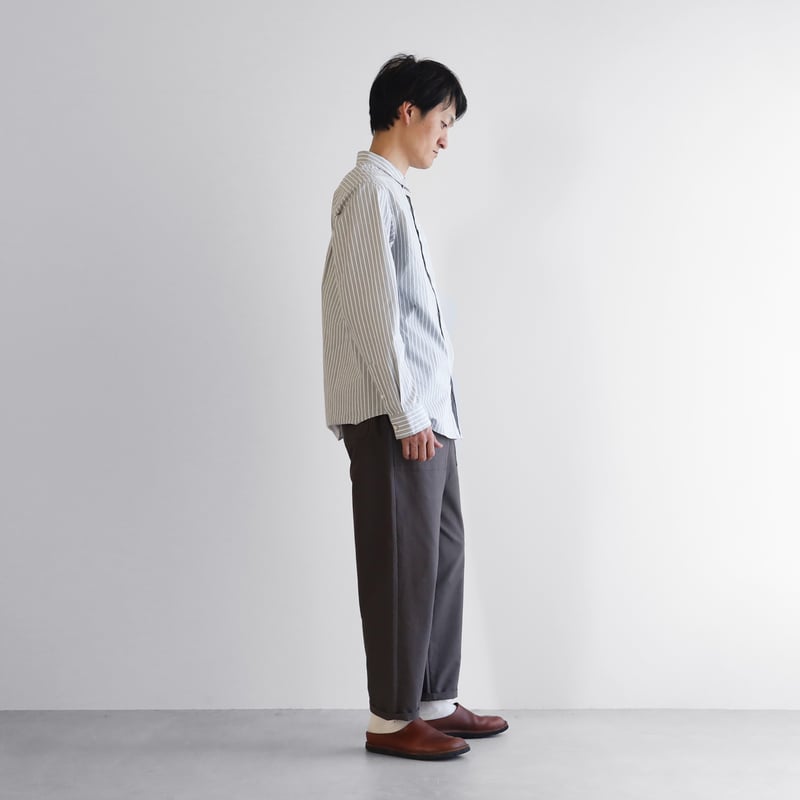 オーガニックコットンシャツ（スモークグレーストライプ）【ユニ