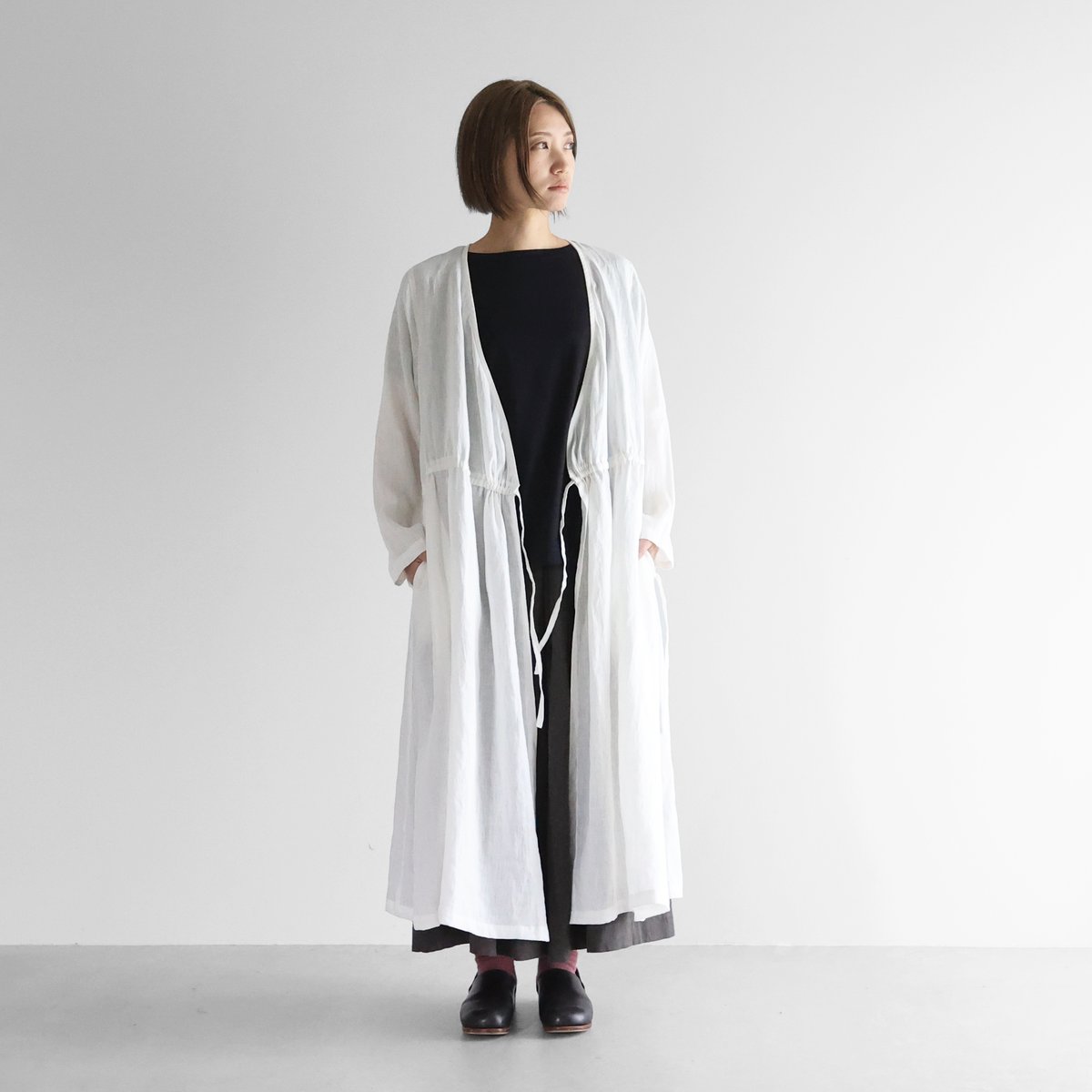 シャトルリネンカシュクールワンピース（白）【レディス】U208