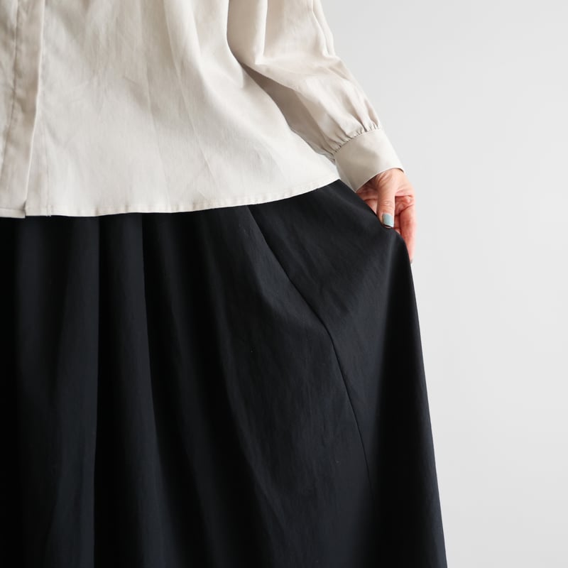 綿ウールタイプライタークロスロングスカートL（ブラック）【レディス