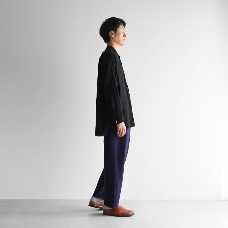 極美品 HUIS. 遠州織物 バンドカラー オーバーシャツ コットン ポケット やわらかコットンバンドカラーオーバーシャツ【ユニセックス】015を