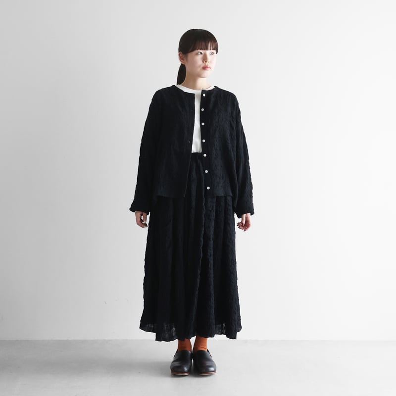 HUIS×尾州”縮絨綿ウールガーゼショートカーディガン（ブラック