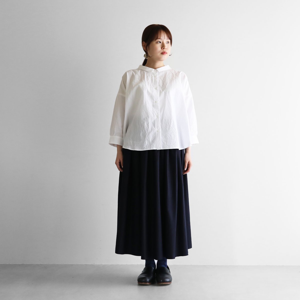 フランス綾ロングスカート（ダークネイビー）【レディス】U402 | HUIS