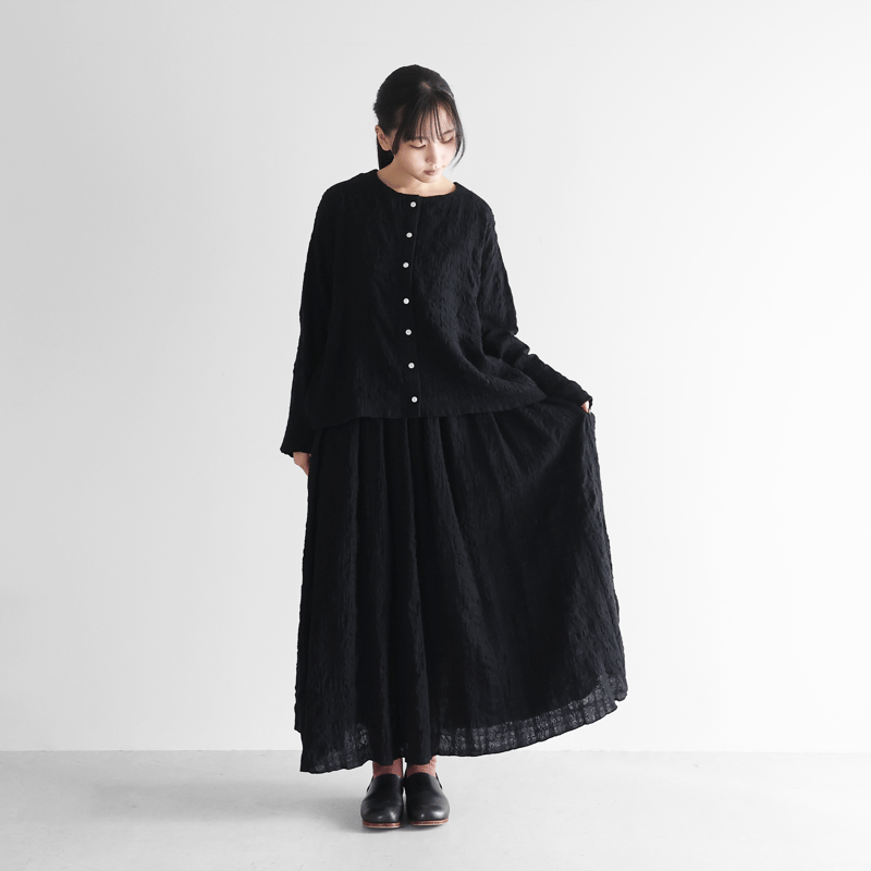 HUIS×尾州”縮絨綿ウールガーゼショートカーディガン（ブラック