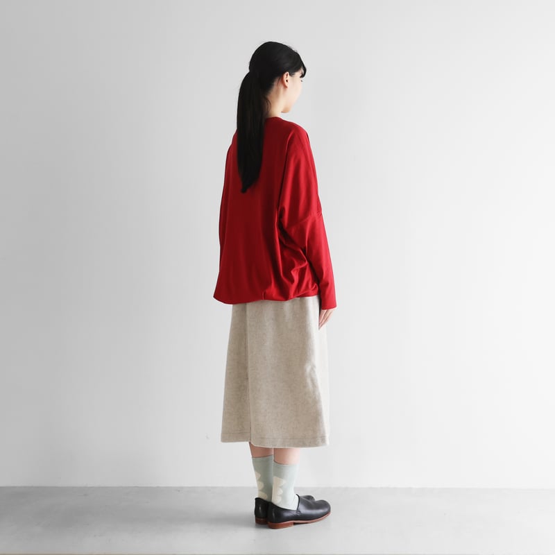 HUIS in house］SUVIN COTTON長袖コクーンカットソー（レッド）【レディ