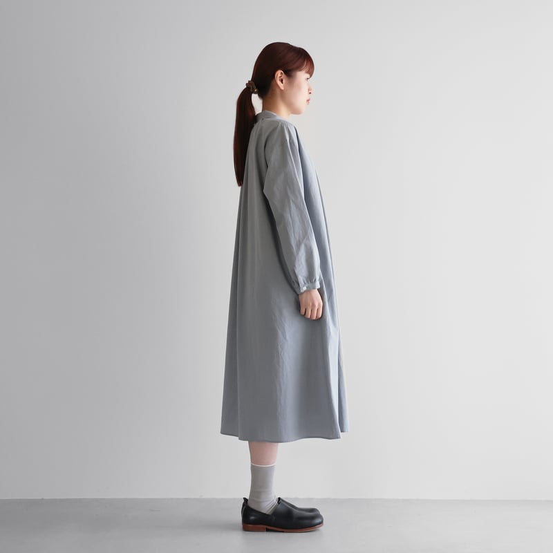 綿ウールタイプライタークロスワンピース（ブルーグレー）【レディス