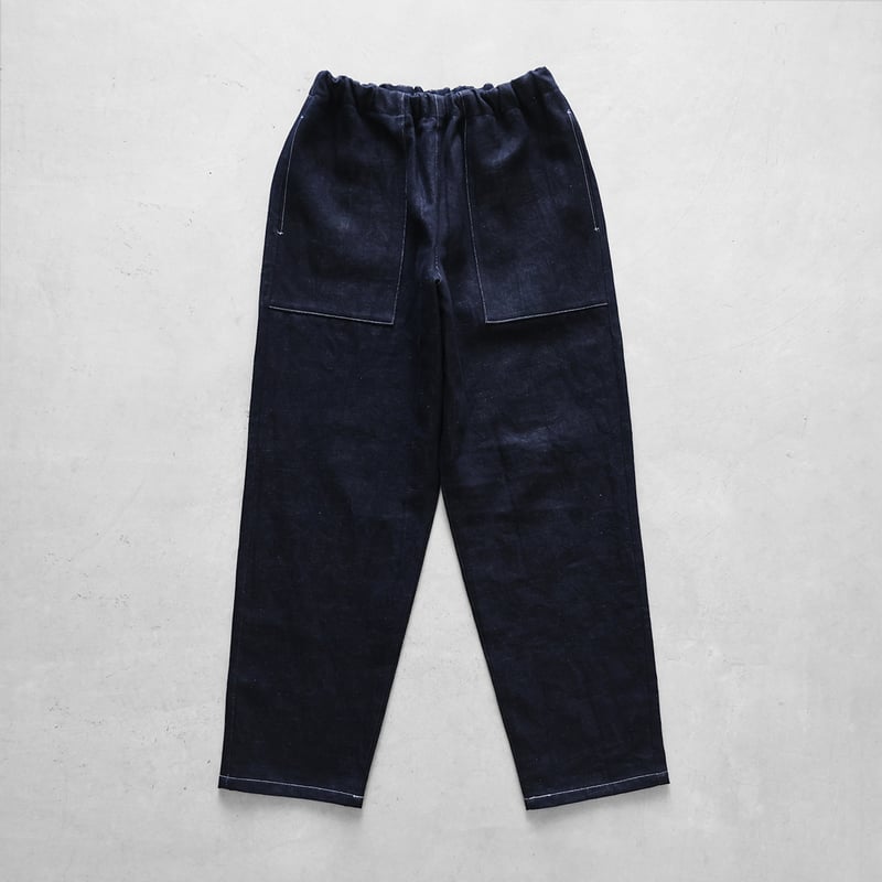 HUIS×三備”綿麻シャトルデニムイージーワークパンツ（インディゴ