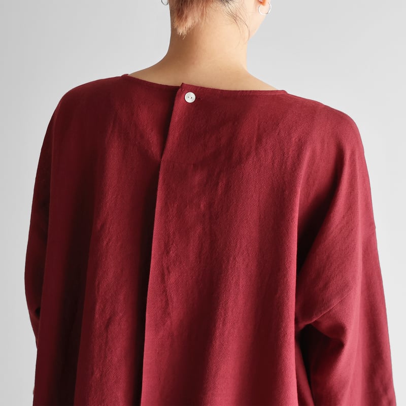 ウォッシャブルウールワイドプルオーバー（ダークレッド）【レディス