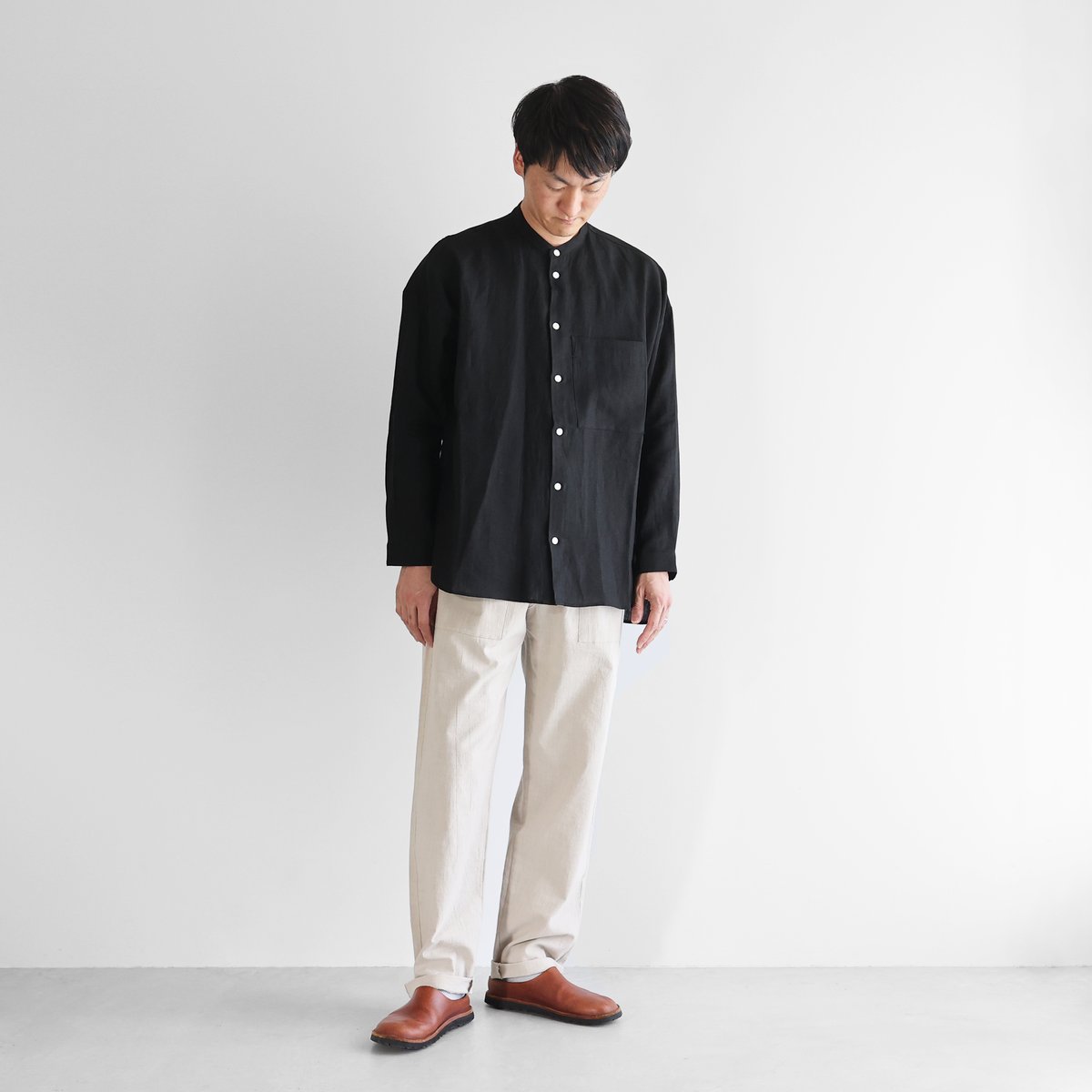 やわらかシーチングコットンイージーワークパンツL（グレージュ