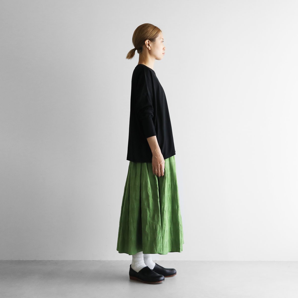 柄二重織シャトルジャガードロングスカート（グラスグリーン  