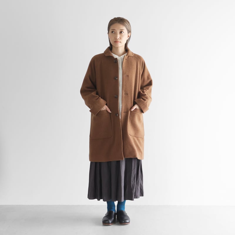 HUIS×尾州”縮絨ウールフランネルミドルコート （ブラウン）【ユニ
