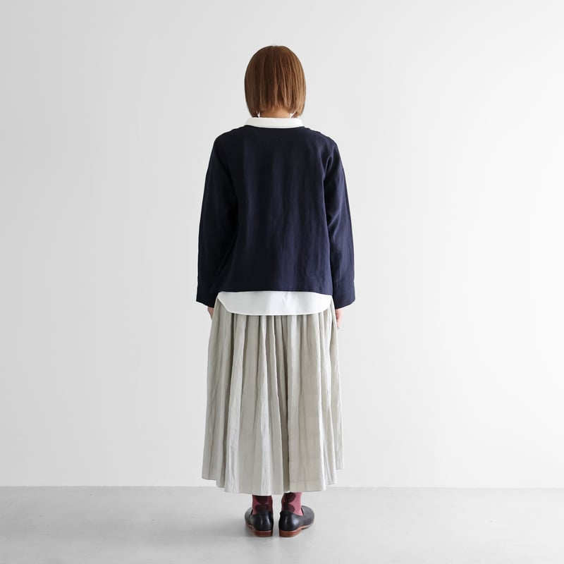 シャトルリネンショートカーディガン（ダークネイビー）【レディス