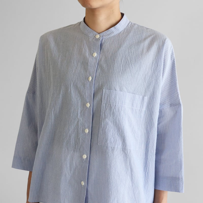 新品 完売 HUIS. 8分袖空羽コードレーンワイドブラウス（ブルーストライプ） コードレーンワイドブラウス（トップ糸グレーストライプ）【レディス