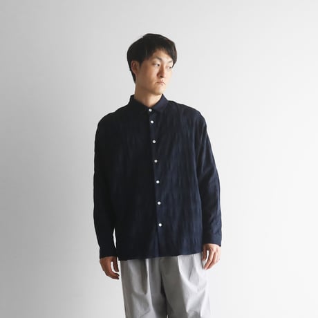 柄二重織シャトルジャガードシームレスオーバーシャツ （ダークネイビー）【ユニセックス】020