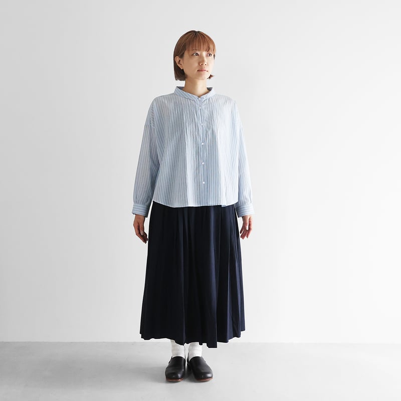 ゆるふわコットンワイドブラウス（ブルーストライプ）【レディス】U102