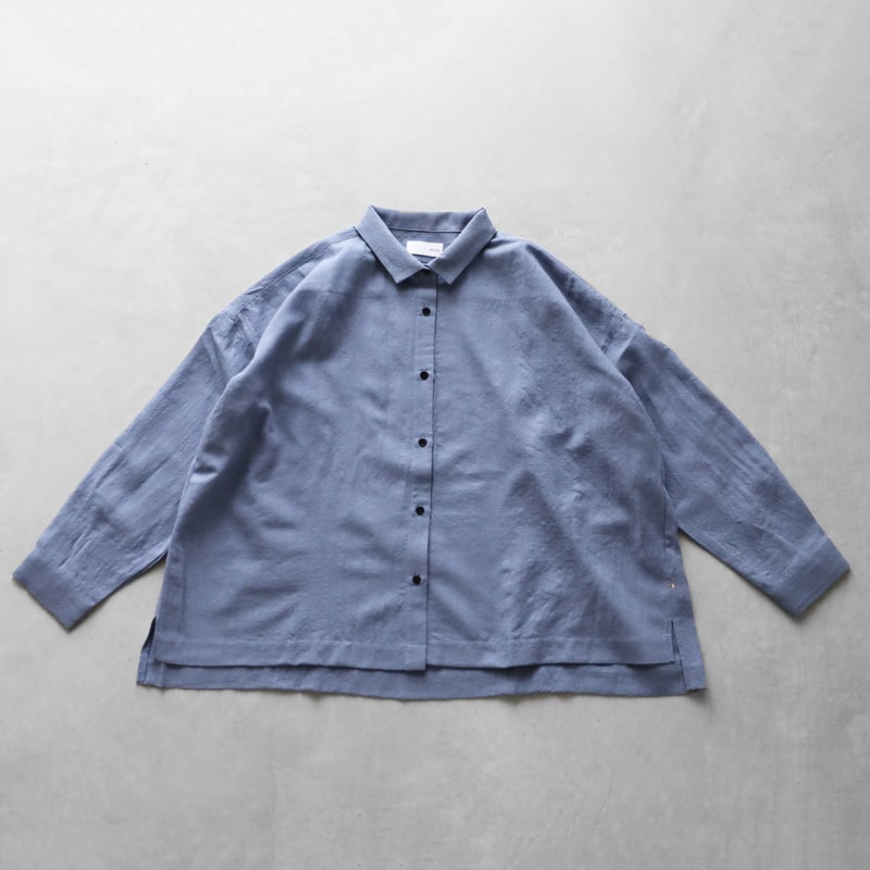 ウォッシャブルウールワイドブラウス（グレイッシュブルー）【レディス