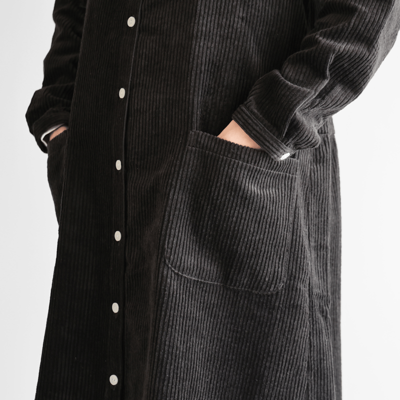 綿麻コーデュロイワンピース（太畝・ダークグレー）【レディス】U203