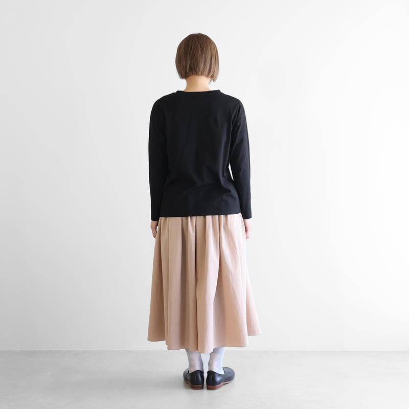 綿ウールタイプライタークロスロングスカート（ピンクベージュ