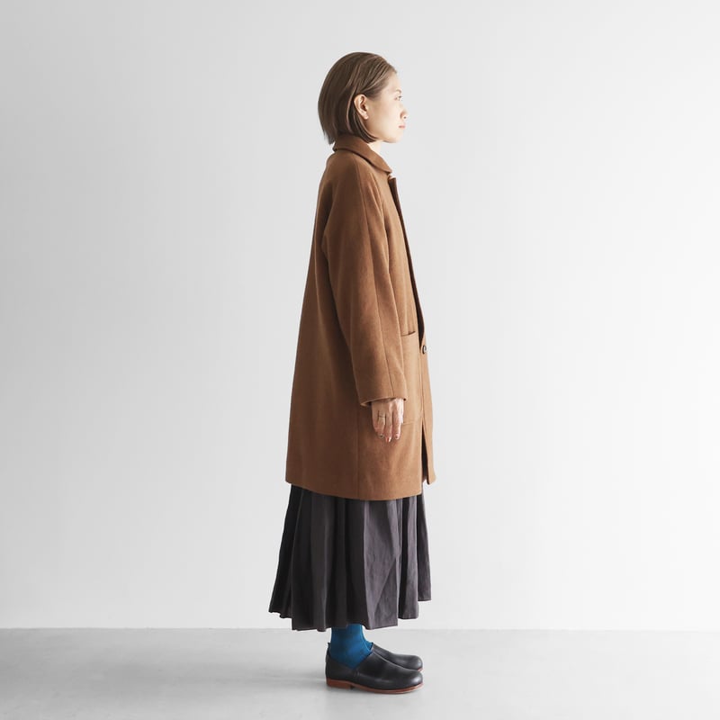 HUIS×尾州”縮絨ウールフランネルミドルコート （ブラウン）【ユニ