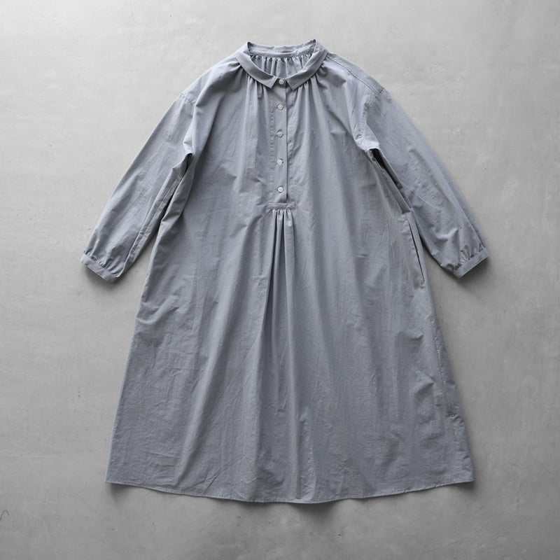 綿ウールタイプライタークロスワンピース（ブルーグレー）【レディス