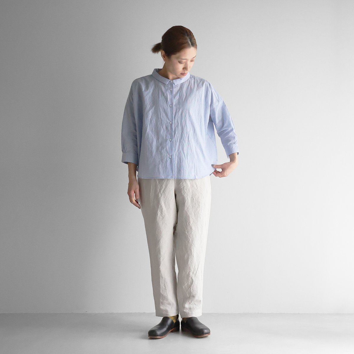 【HUIS.】U102　コードレーンワイドブラウス 8分袖コードレーンワイドブラウス（ブルー）【レディス】U108 | HUIS