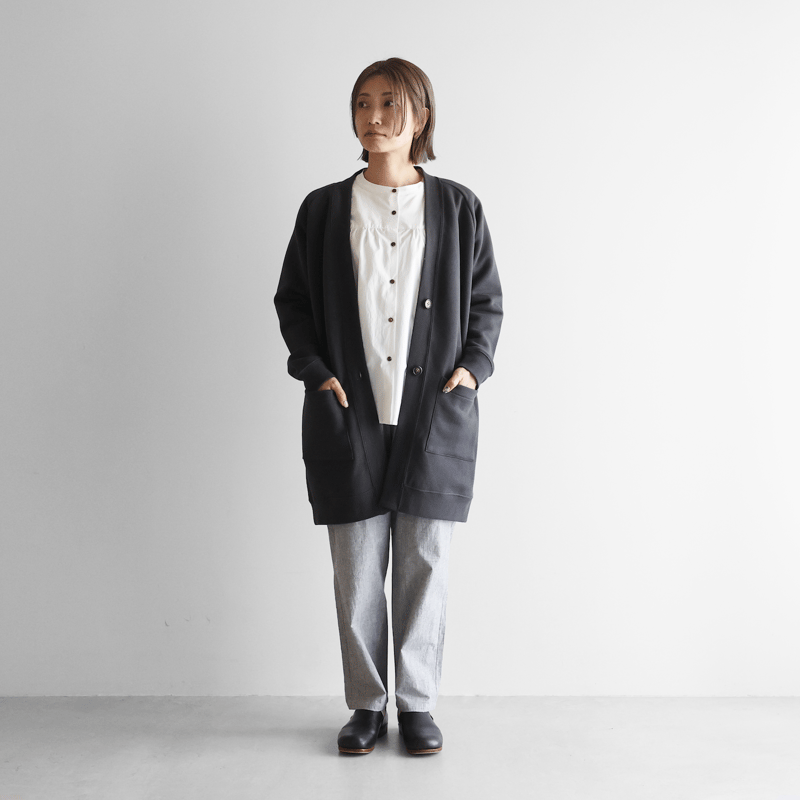 HUIS 遠州織物　スウェットロングカーディガン HUIS in house］SUVINスウェットロングカーディガン（ダークグレー