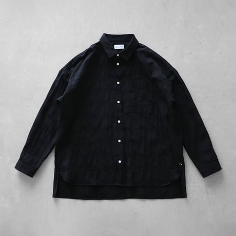 柄二重織シャトルジャガードオーバーシャツL（ブラック）【ユニセックス】018L