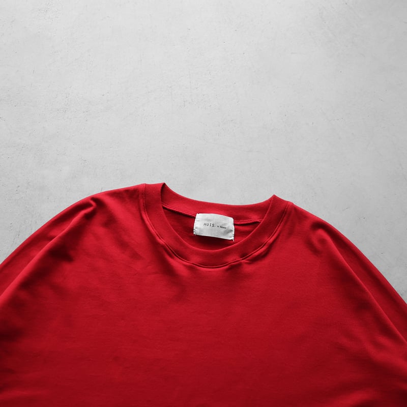 HUIS in house］SUVIN COTTON長袖スクエアワイドカットソー（レッド）【