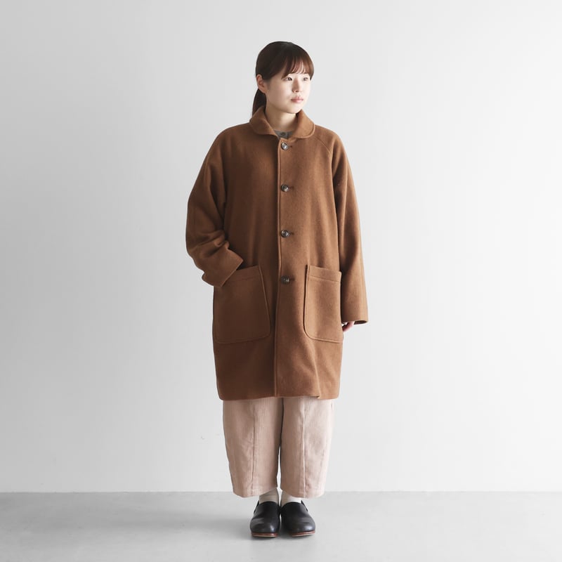 HUIS×尾州”縮絨ウールフランネルミドルコート （ブラウン）【ユニ