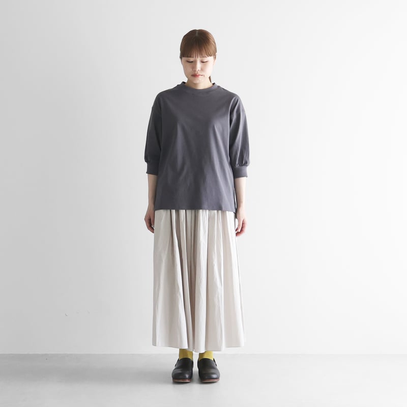 HUIS in house］SUVIN COTTON5分袖リブカットソー（ダークグレー）【レ