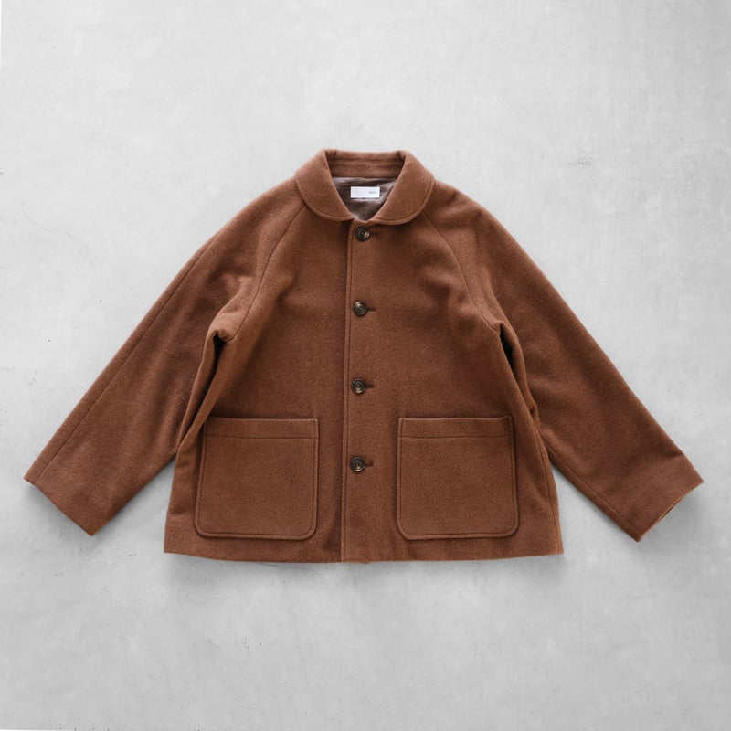 HUIS×尾州”縮絨ウールフランネルショートコート（ブラウン