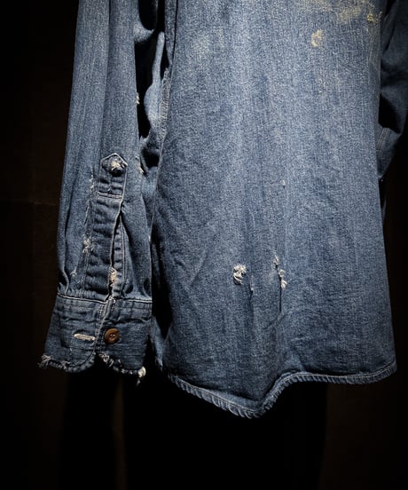 Vintage damage Indigo Work Denim Shirt