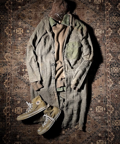 Vintage damage military linen long coat