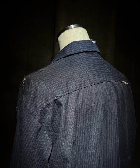 Vintage damage Navy Stripe US Work Uniform Shirt