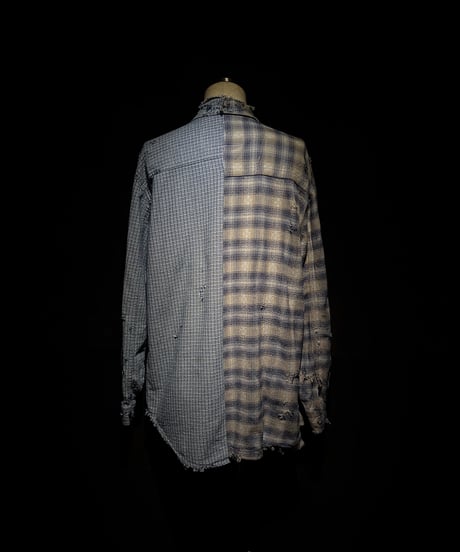 50/50 Split Rebuild Vintage Pattern Denim/Flannel  Shirt