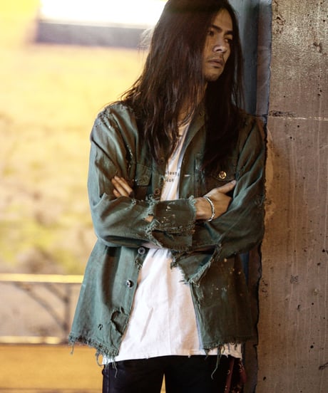 SURREALISTE×RESURRECTION Silver button vintage damage militaly shirt