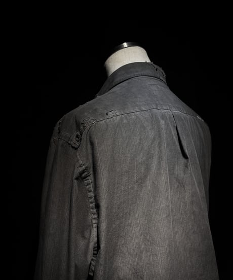 [Dye] Vintage damage Old black stripe shirt