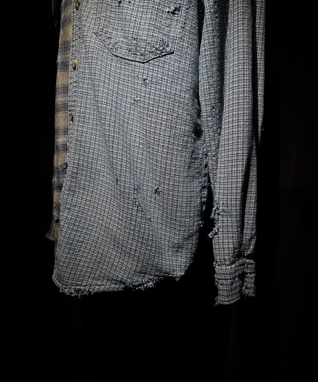 50/50 Split Rebuild Vintage Pattern Denim/Flannel  Shirt