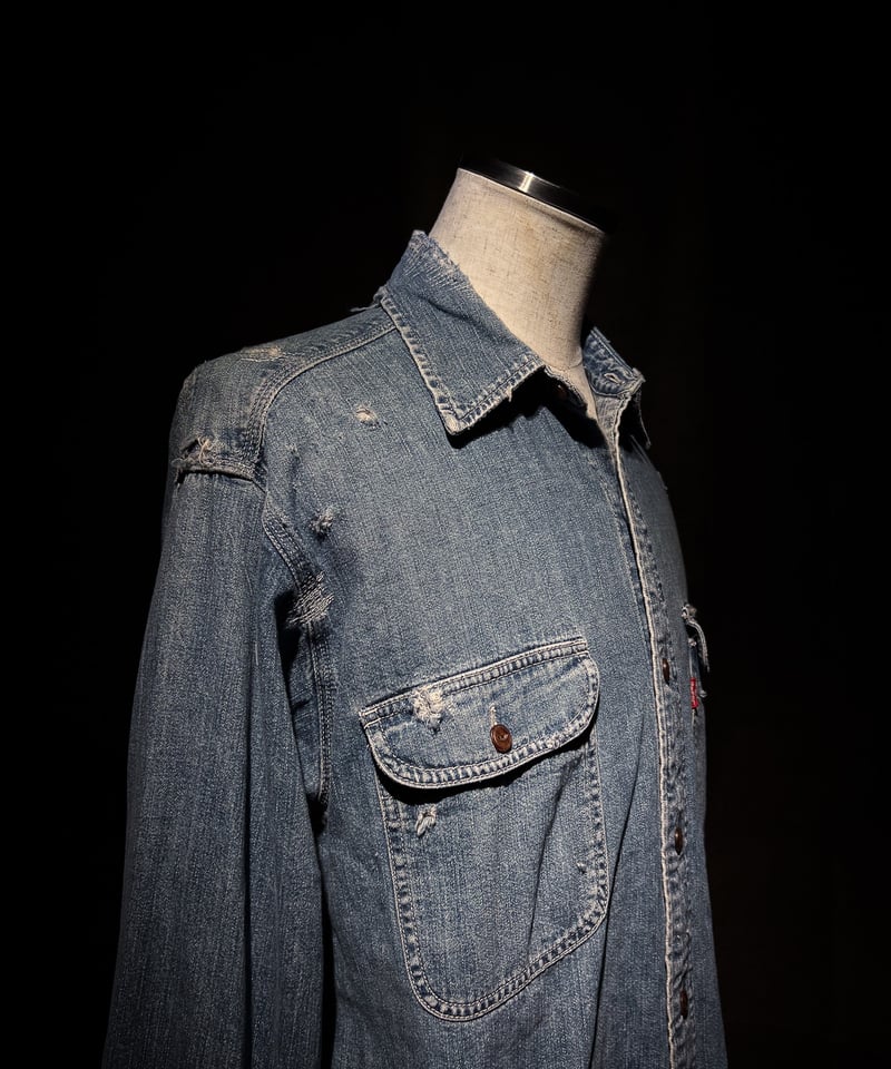 Vintage damage Indigo Work Denim Shirt | RESURR