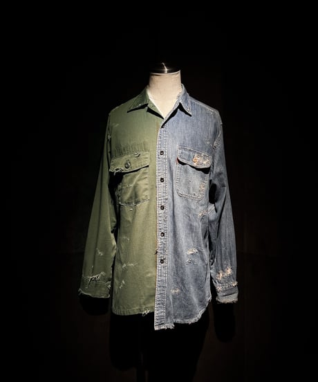 50/50 Split Rebuild Vintage 70's Military/Denim Shirt