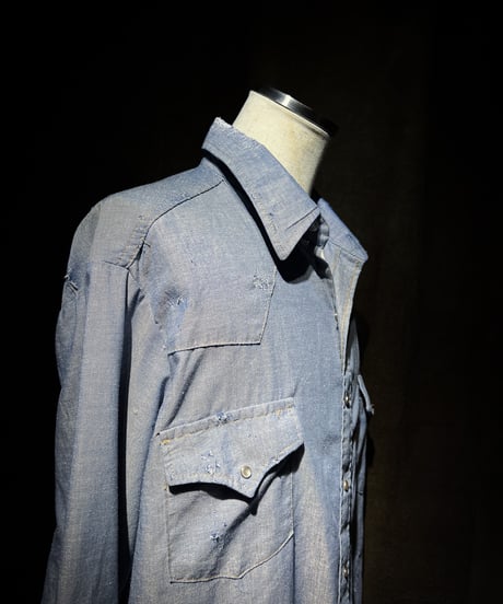 Blue Western Snap vintage damage Shirt