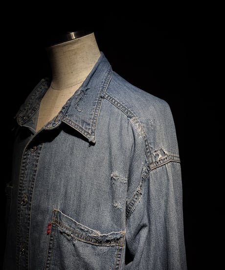 Faded Distressed Work Denim Shirt